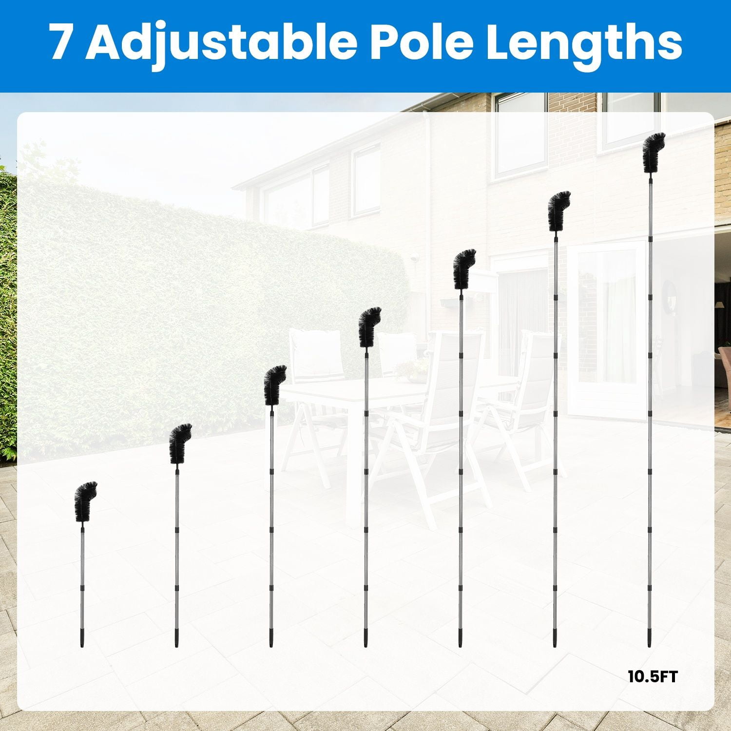 10.5FT Gutter Cleaning Brush With Telescoping Handle Rain Gutter Cleaner Extendable Gutter Cleaning Tool From The Ground with 2 Angled Brushes Anti-slip Gloves Goggles