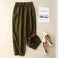 thumbnail image 2 of Women's Cotton Harem Pants Elastic Waist Drawstring Wide Leg Pants Baggy Capris Trousers Army Green,M, 2 of 7