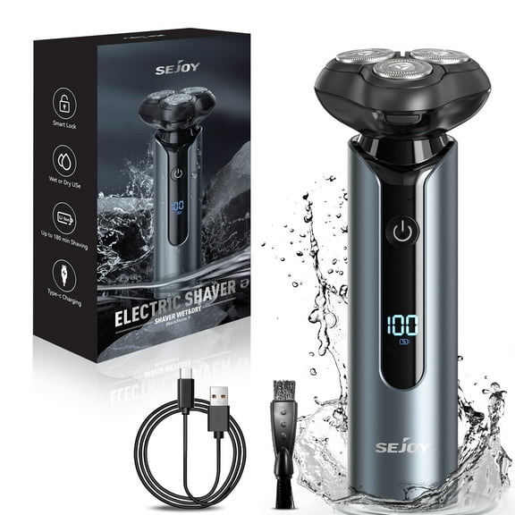 Sejoy Electric Shavers Razor for Men, Rechargeable Face 4D Rotary Shaver, Waterproof Wet & Dry, LED Display, Use for Home Travel