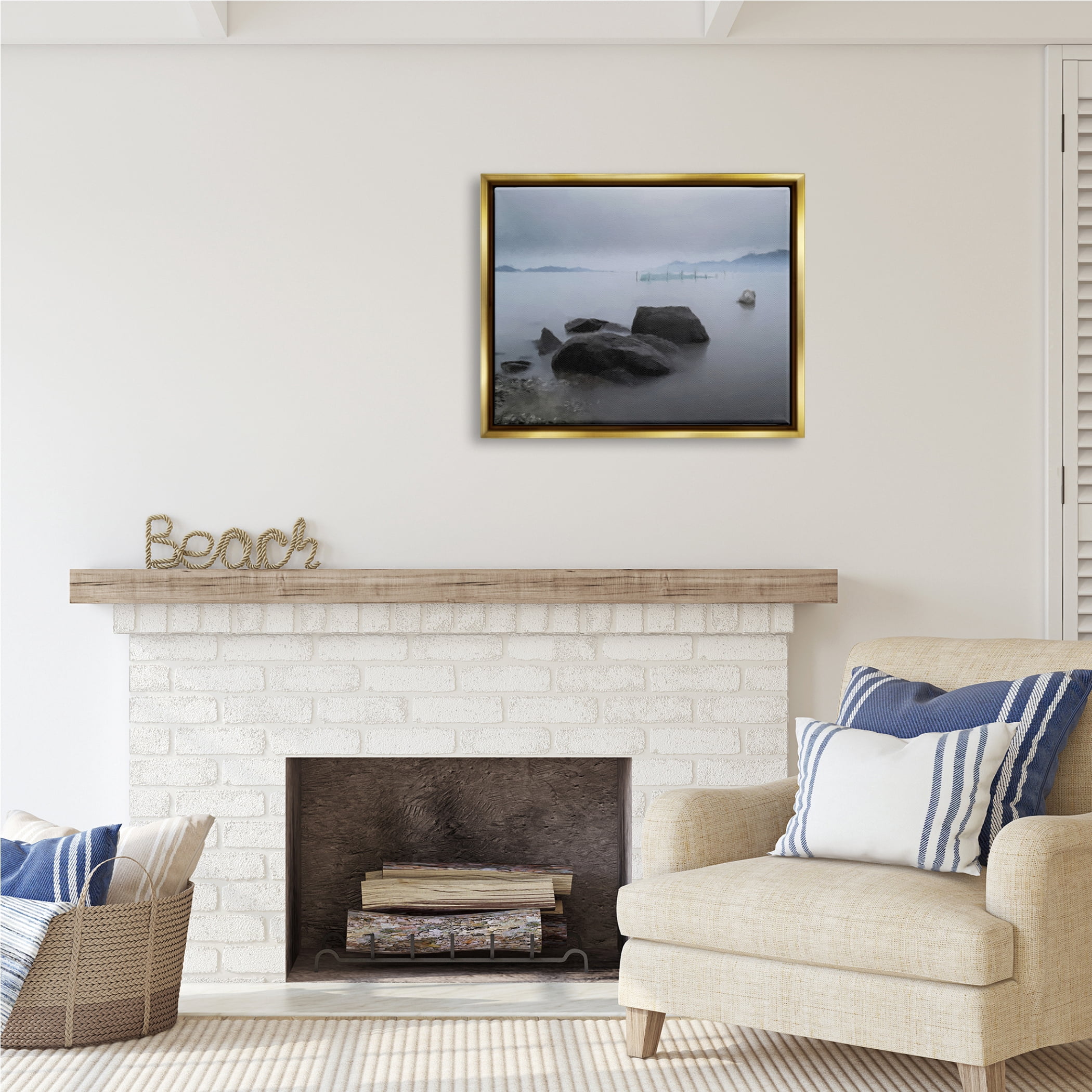 Stupell Industries Foggy Sea Landscape Nature Painting Gold Floater Framed Art Print Wall Art, 31 x 25