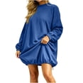 thumbnail image 3 of Yeaiivve Womens Oversized Sweatshirts Dress Adjustable Drawstring Balloon Hem Tunic Sweatshirt Fashion Casual Long Sleeve Pullover Tops with Pockets Blue,S, 3 of 9
