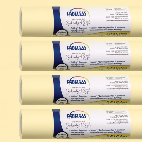 Fadeless Schoolgirl Style Bulletin Board Paper, 48" x 12', Lemon Drop, 4 Rolls