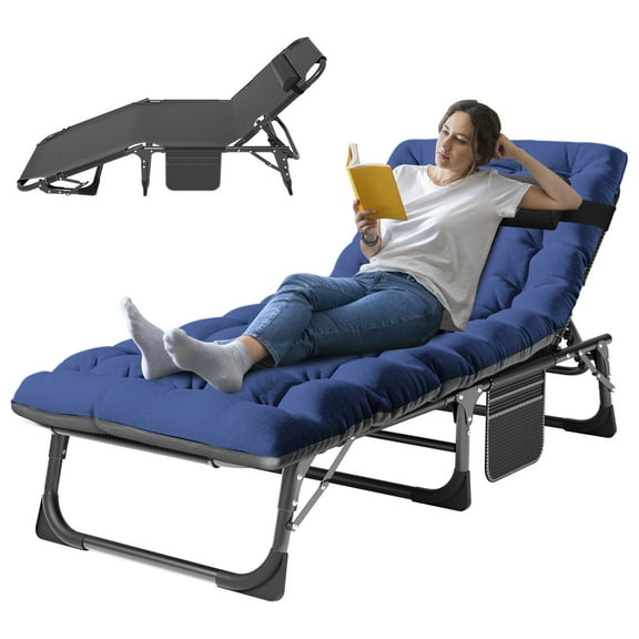 NAIZEA Folding Camping Cot Bed, Adjustable 5-Position Adults Reclining Folding Chaise Sleeping Cots with Pillow and Camping Pad