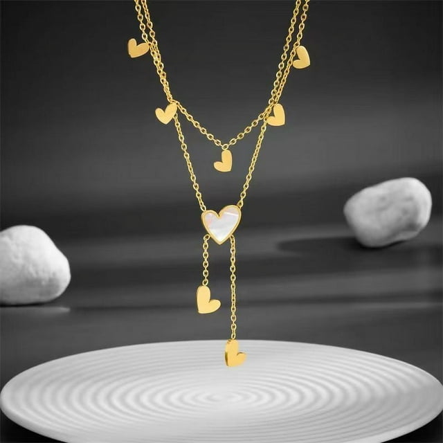 Zhuge Colgante de collar hecho a mano, collar con colgante de corazón de doble capa (oro, corazón blanco)