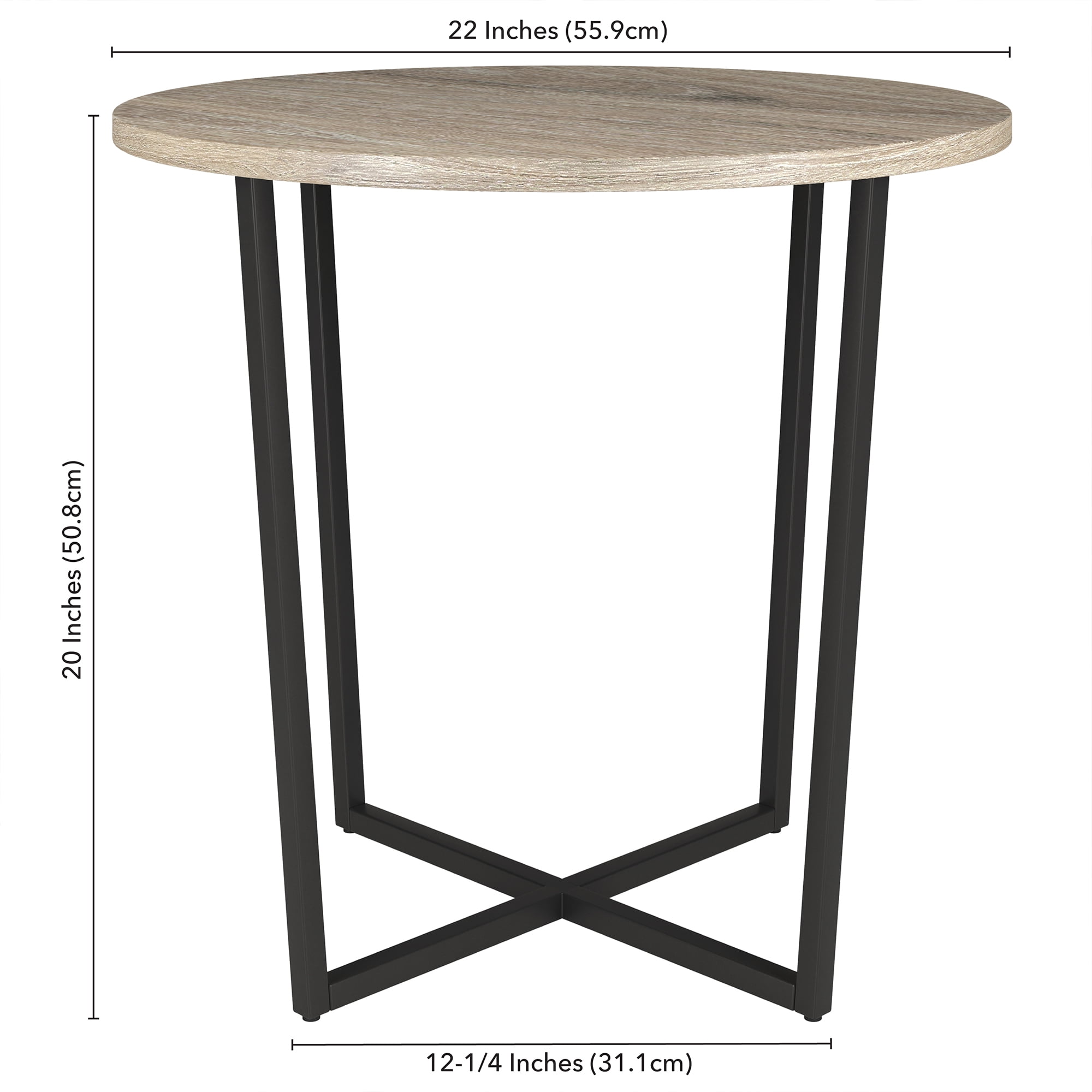 Evelyn&Zoe Pivetta 22" Wide Round Side Table with MDF Top, Blackened Bronze/Antiqued Gray Oak