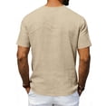 thumbnail image 4 of FRSASU Mens Casual T-Shirts Short Sleeve V Neck Henley Shirt Button Basic Fashion Summer Beach Tee Tops Khaki, 4 of 8