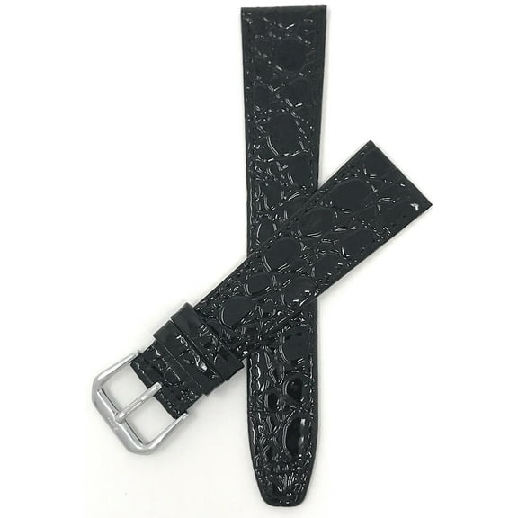 Bandini 12mm Womens Italian Leather Watch Band Strap - Black - Crocodile Pattern - Slim