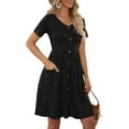 thumbnail image 5 of SOMER Summer Dresses for Women Short Sleeve Casual Dresses Mini Loose Button Elastic Waist Dress with Pockets Black, 5 of 6