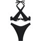 thumbnail image 1 of Traje de baño de 2 piezas para mujer, cuello halter, microbikini, corte alto, tanga Negro - M Negro - M Xishao ropa, 1 of 2