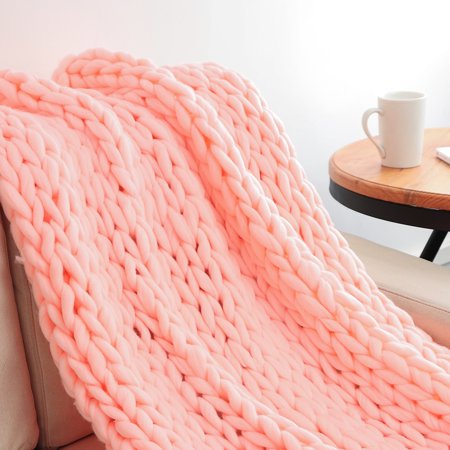 Knit Blanket Chunky Knit Blanket Pink Throw Blanket Big | Etsy