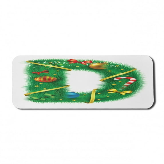 Christmas Alphabet Computer Mouse Pad, Digitally Illustrated D Letter Illustration Print on Plain Backdrop, Rectangle Non-Slip Rubber Mousepad Large, 31" x 12", White and Green, by Ambesonne
