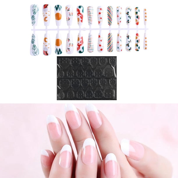 24 piezas de uñas postizas con cintas adhesivas cara Presione en uñas postizas de moda para decoración de uñas DIY mujeres niñas - Tema Tema Macarena Uñas postizas
