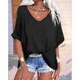 thumbnail image 4 of Camisetas de Gran Tamaño para Mujer, Cuello en V, Corta, Camisetas Holgadas Informales de Verano. Negro M, 4 of 9