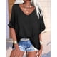 thumbnail image 4 of Camisetas de Gran Tamaño para Mujer, Cuello en V, Corta, Camisetas Holgadas Informales de Verano. Negro XXL, 4 of 9