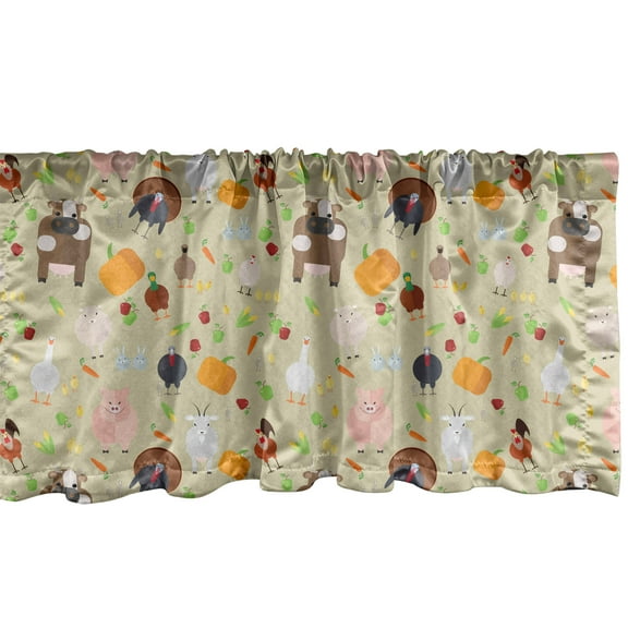 Ambesonne Farmhouse Window Valance, Cartoon Barnyard Crop, 54" X 18", Multicolor