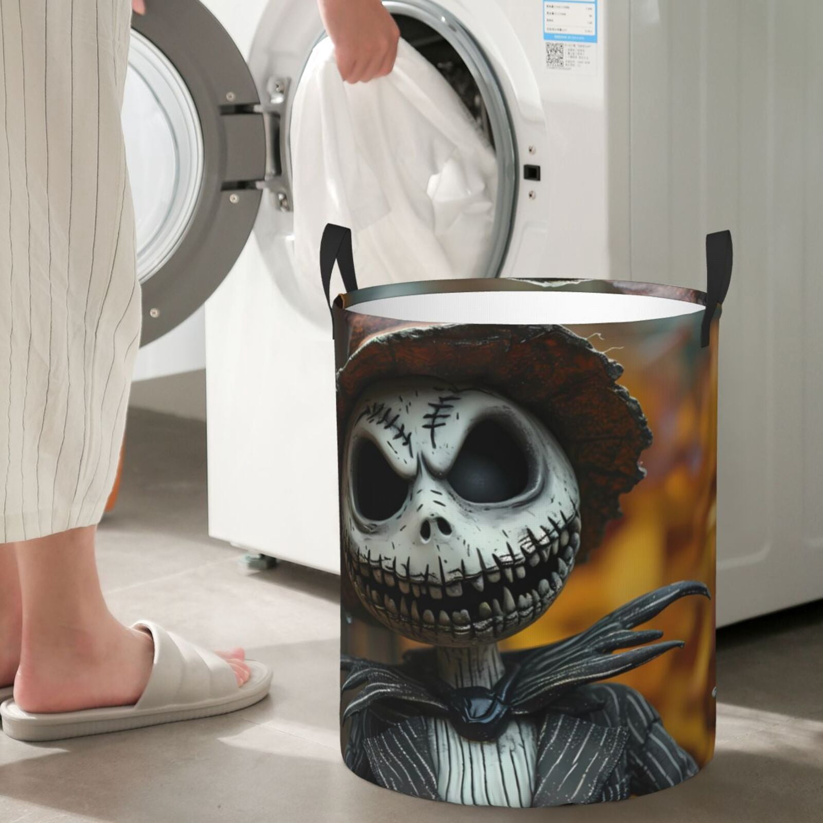 Large Laundry Basket with Handles - Halloween Funny Skeleton Kids Baby Dirty Clothes Laundry Hamper for Bedroom Aesthetic