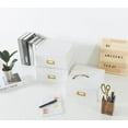 thumbnail image 5 of White Kraft Paper Boxes for Storage - Set of 3 Square Stacking Boxes with Lids and Gold Label Holders, Decorative Photo Storage, Nesting Cardboard Containers for Decor and Organizing, 5 of 6