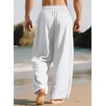 thumbnail image 2 of NKZNKZ Mens Cotton Linen Pants Elastic Waist Linen Men Pants Drawstring Loose Casual Lightweight Summer Beach Pants White XXXL, 2 of 7