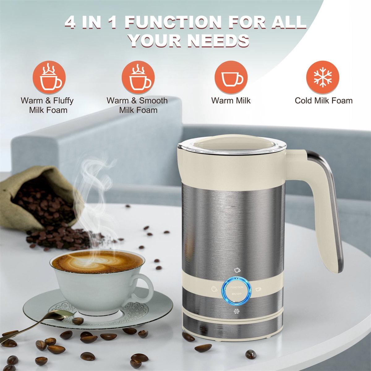 BEICHEN Milk Frother and Steamer - 4-in-1 Electric Milk Frother Hot & Cold  Foam Maker 8oz/240ml, Warm and Cold Foam Maker and Milk Warmer for Latte