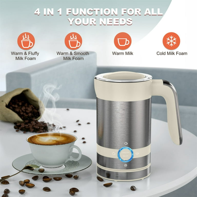BEICHEN Milk Frother 4-in-1 Milk Steamer, Automatic Hot and Cold Foam  Stainless Steel Maker Milk Coffee Foamer with 2 Whisks for Latte  Cappuccinos
