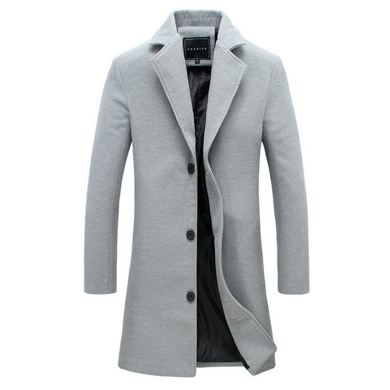 Ploknplq Men's Thigh Length Jacket Solid Lapel Long Sleeve Ploknplq Men's Thigh Length Jacket Solid Lapel Long Sleeve