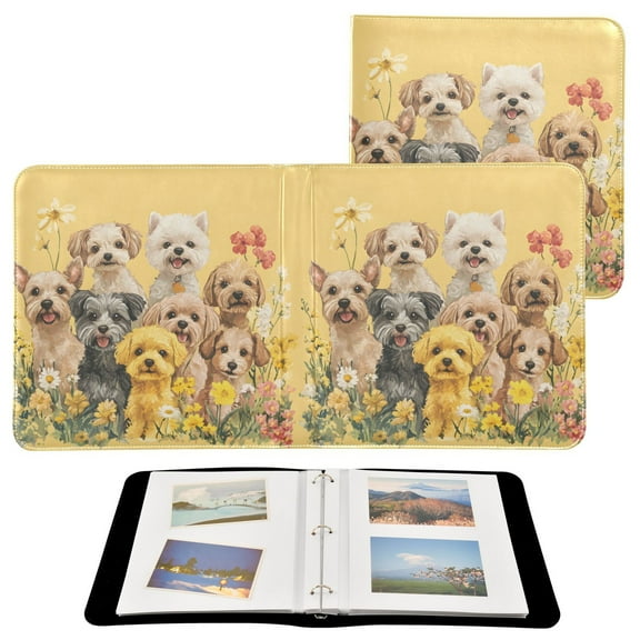 Leather Cover Photo Album 80 Pockets 4x6 Photos Bookshelf Picture Album Cute Dogs with Happy and Joyful