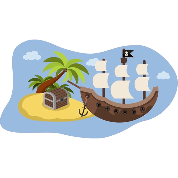 Kids Bedroom Playroom Ocean Clouds Decor Pirate Ship Animal Pirates Treasure Chest Canon Ball Vinyl Wall Decal Sticker - 8" x 20" Home Bedroom Art Octopus Flamingo Whale Parrot Wall Decoration