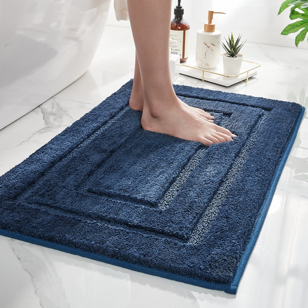 MontVoo Navy Bathroom Rugs Absorbent Bath Mat 16"x24" Non Slip Plush Bath Rug Washable