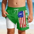 thumbnail image 2 of Kids Boys USA 250th Anniversary Stars and Stripes Print Swim Trunks Knee Length Double Layer Design Patriotic Theme Quick Dry Beach Shorts Green 9 Years-10 Years, 2 of 5