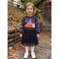 thumbnail image 6 of RUINIXCW Toddler Baby Girl Halloween Tutu Dress Outfit Kids Little Girl Fall Winter Dress Pumpkin Ghost Bat Print Long Sleeve Patchwork Tulle Dress, 6 of 9