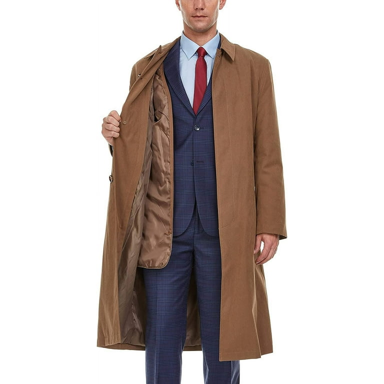 Adam Baker Men's Modern Fit AB901152 Single-Breasted Belted Trench Coat,  All Year Round Raincoat - Khaki - 58R