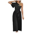thumbnail image 2 of EGNMCR Robes de Fête pour Femmes Robe d'Été pour Femmes Ajustée Plissée avec Ceinture Robe à Manches Courtes à une Épaule, 2 of 5