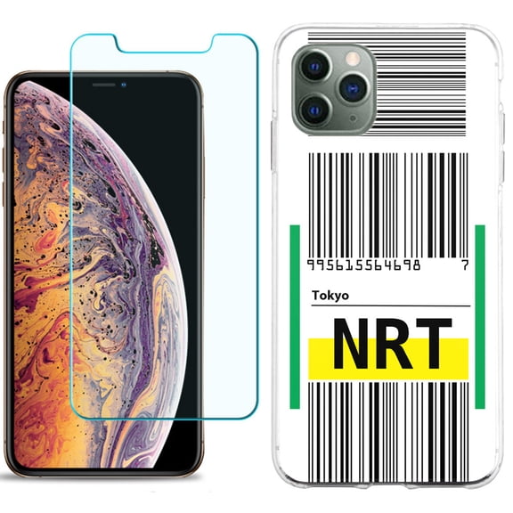 For Apple iPhone 11 Pro Case , Slim-Fit TPU Protective Phone Case with Tempered Glass Screen Protector, by OneToughShield ® - Airport Tag / Tokyo