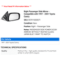 thumbnail image 2 of Right Passenger Side Mirror - Compatible with 1997 - 2001 Toyota Camry 1998 1999 2000, 2 of 2
