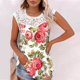 thumbnail image 2 of Camiseta sin mangas de encaje con estampado de mujer Camiseta sin mangas de empalme de cuello redondo Camiseta ligera y cómoda delgada OAVQHLG3B Store lin121212, 2 of 5