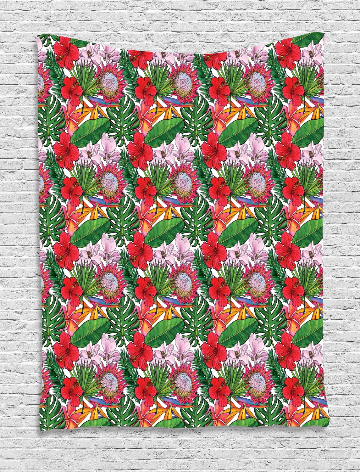 Tropical Tapestry, Exotic Botany Concept with Plumeria Magnolia and Hibiscus Flowers with Palm