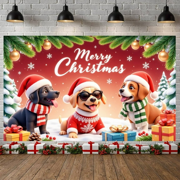 Cartoon Dog Merry Christmas Holiday Banner Decorative Design Cute Dogs Christmas Elements for Holiday Party Christmas Celebration Indoor Decoration