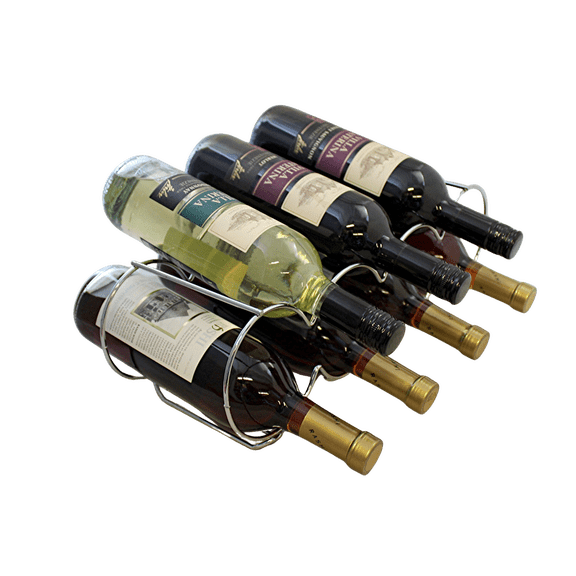 Dependable Industries 7 Bottle Stackable Countertop Wine Rack Silver Chrome Metal Bottle Holder