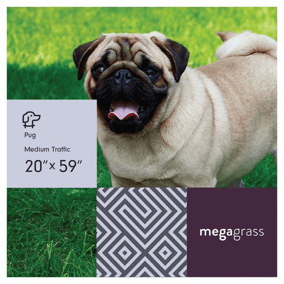MegaGrass Pug 20 x 59 in Artificial Grass for Medium Pet Dog Potty Indoor/Outoor Area Rug