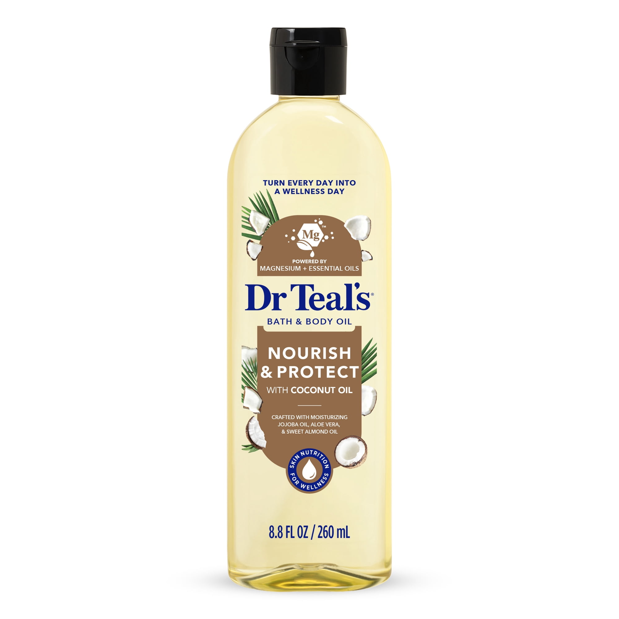 Dr Teal's Moisturizing Bath & Body Oil, Nourish & Protect with Coconut Oil, 8.8 fl oz