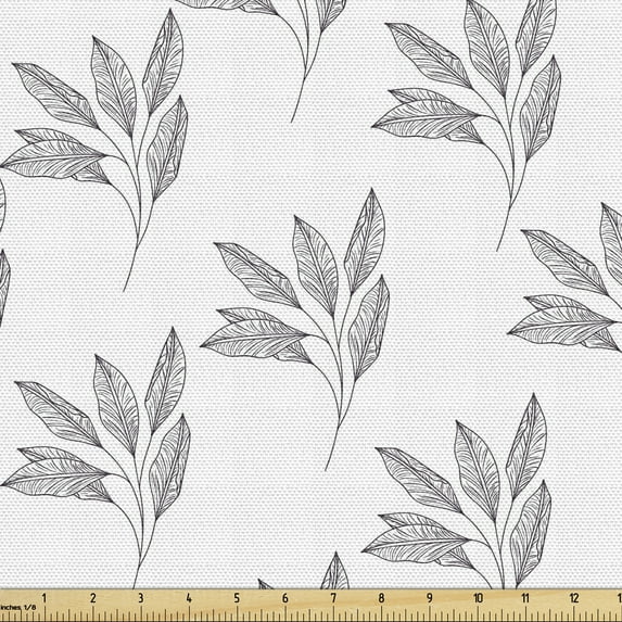 Nature Sofa Upholstery Fabric by the Yard, Botanical Monochrome Pattern with Leafy Branches on Plain Background, Decorative Fabric for DIY and Home Accents, Dark Purple Grey White by Ambesonne