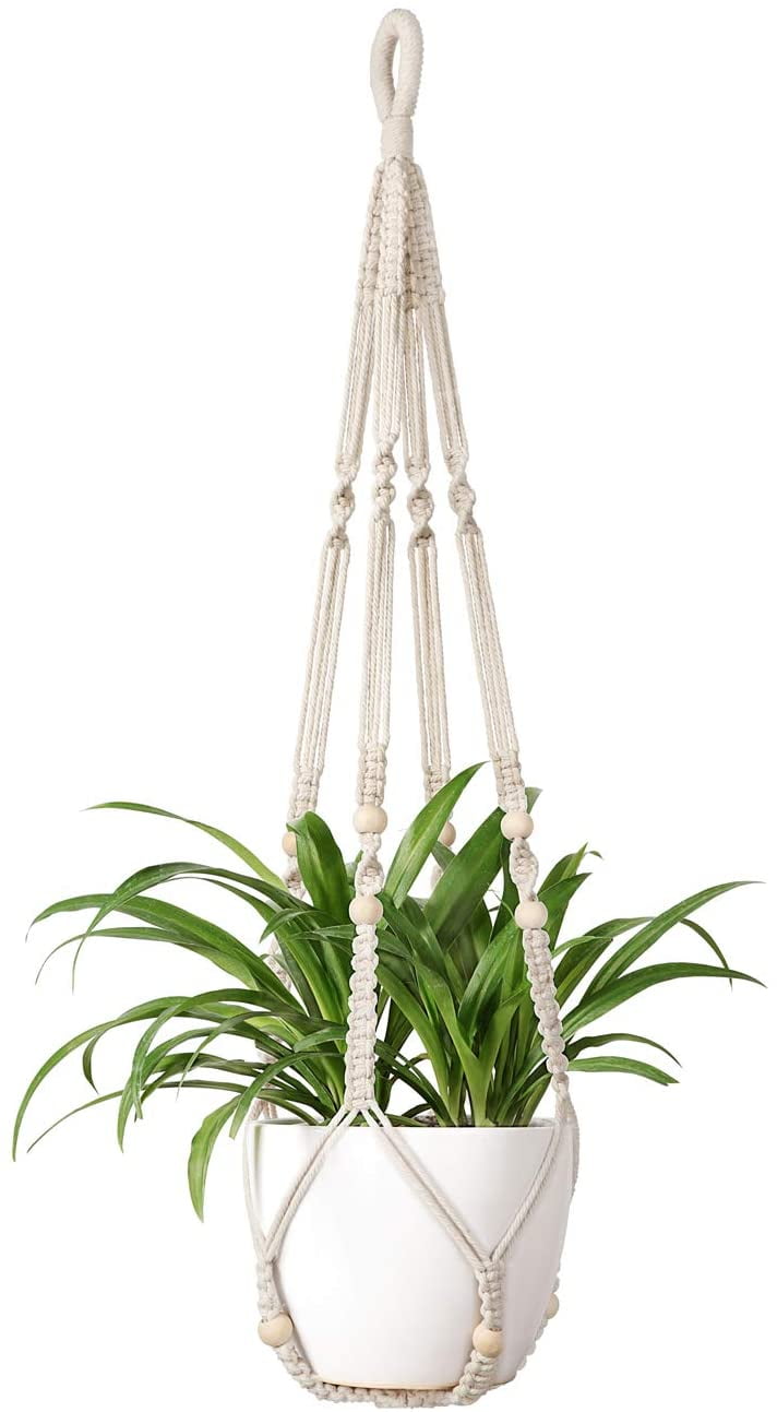 Augshy 2 Packs Macrame Plant Hangers Indoor Hanging Planter Basket with Wood Beads Decorative Macrame Pot Hanger for Home Decor with 2 Hooks