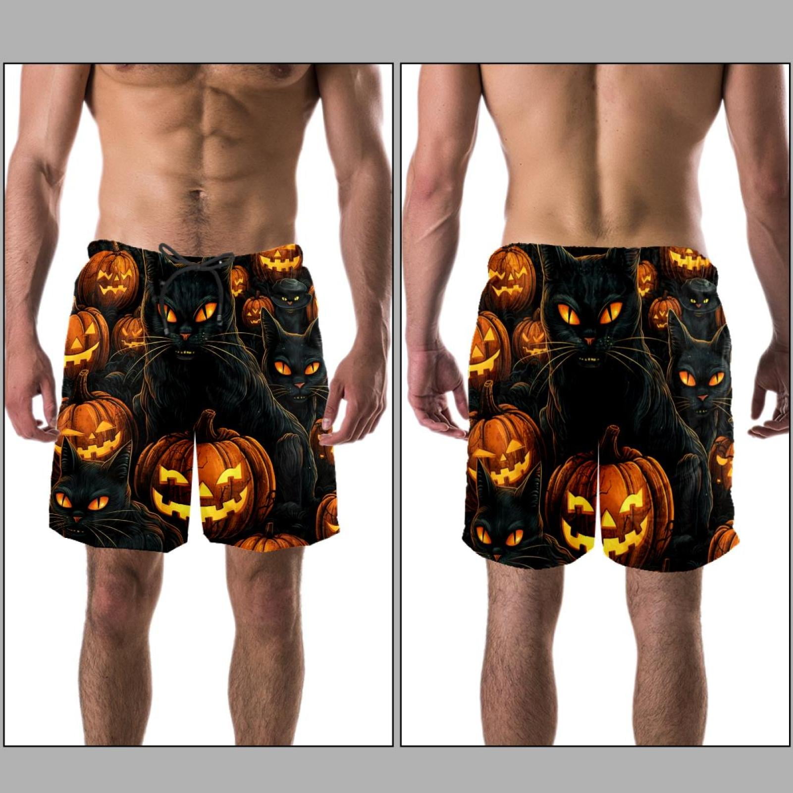 luoweisi Men's Beach Shorts Quick Dry Swim Trunks with Mesh Lining Halloween Black Cat M