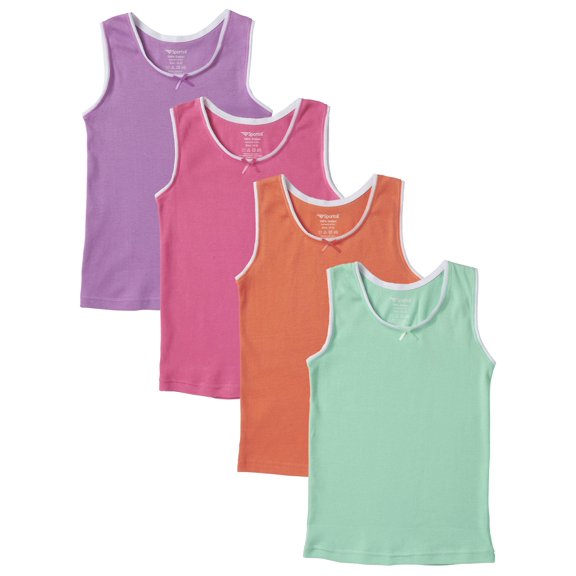 Sportoli Girls and Toddlers Underwear Ultra Soft 100% Cotton Pack of 4 Tank Top Undershirts - Assorted (Size 13/14)