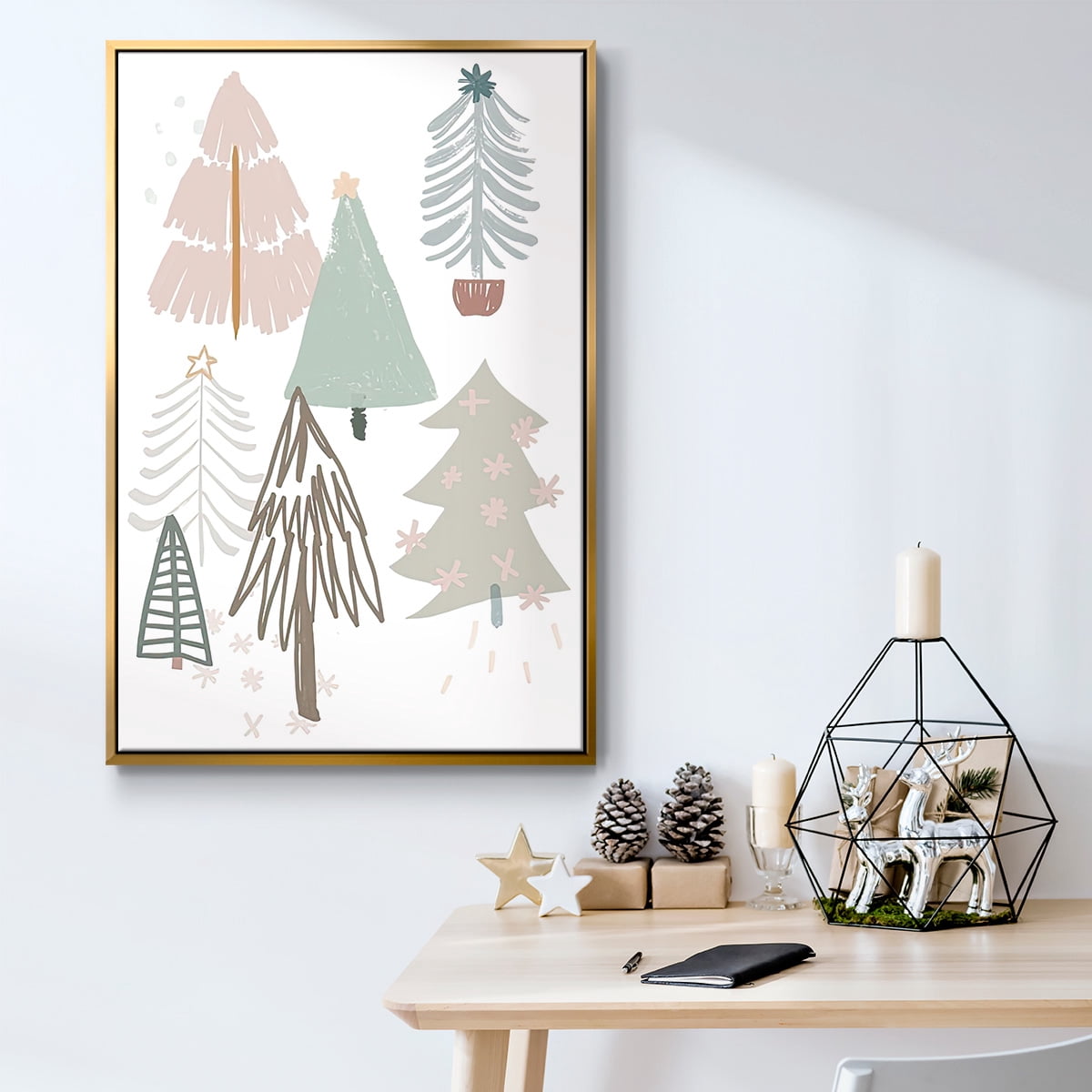 Christmas Tree Sketchbook Collection B - Framed Gallery Wrapped Holiday Canvas - 25 x 37 - Gold Frame