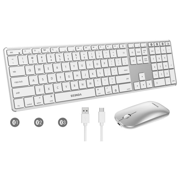 seenda Bluetooth Keyboard and Mouse for Mac, Multi-Device Rechargeable Keyboard Mouse with Quiet Keys, Full Size Slim Combo Compatible for MacBook Pro/Air, iMac, iPad, i
