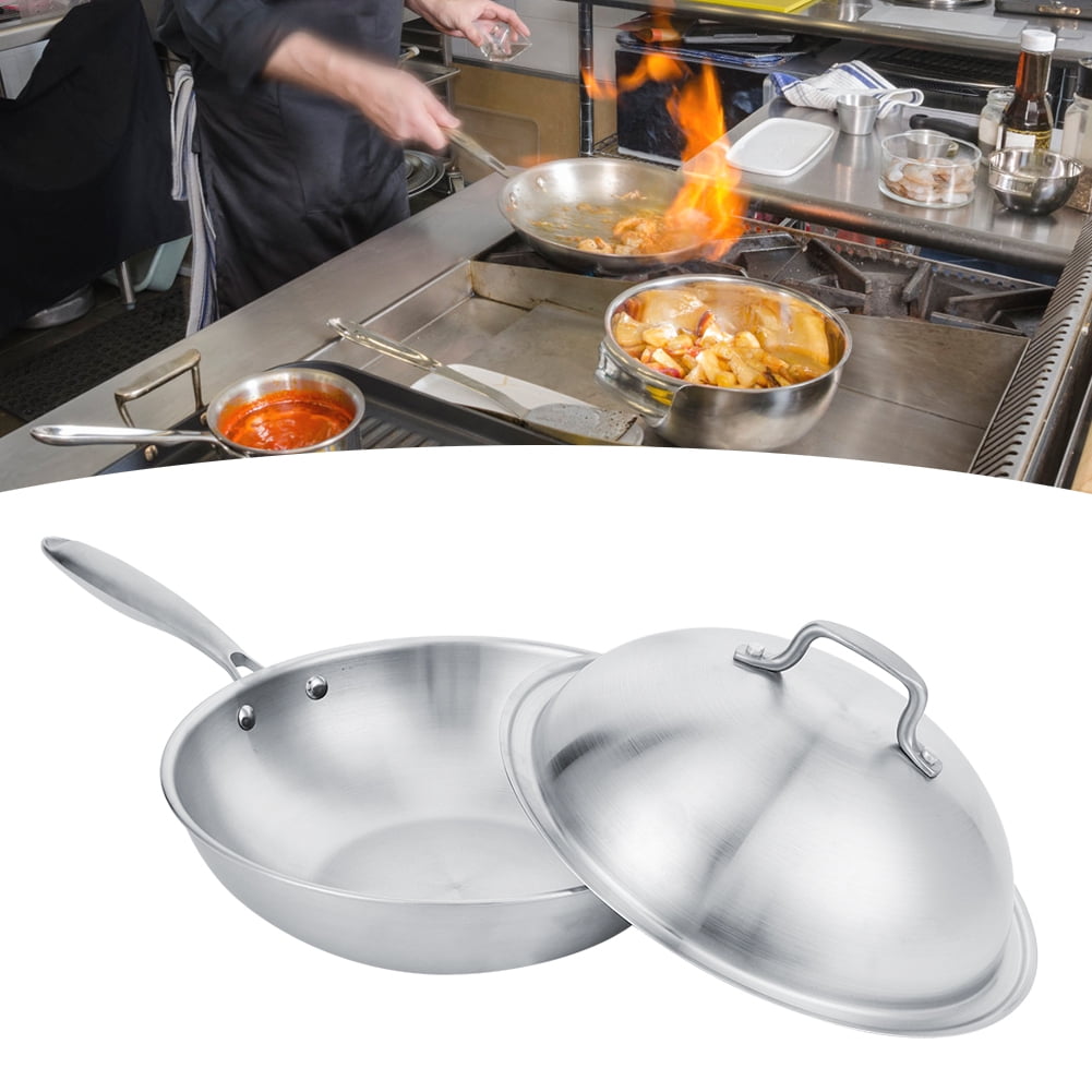 Zerodis Stir Pan, Kitchen Ware,Triply Stainless Steel Stir Fry Pan Smokeless Non‑Stick Cooking Pot with Cover Kitchen Accessories