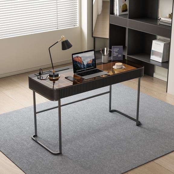 Lartis Makeup Vanity no Mirror with Built-in Outlet Home Office Desk Computer Desk for Makeup Working Studying Intelligent Socket with USB Port