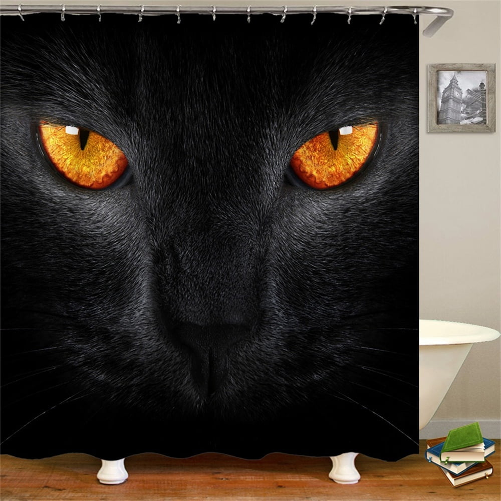 Shower Curtain With Hooks Two Golden Eyes Shines In Black Shadows Wild Aniamal Black Cat Bathroom Decor Waterproof Polyester Fabric Bathroom Accessories Bath Curtain Golden Black Walmart Canada