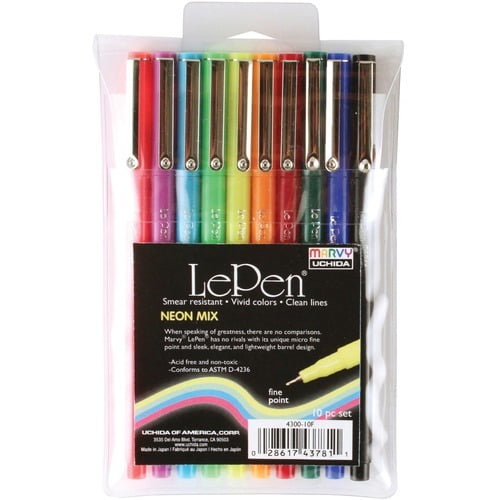 Marvy LePen Fineliner Pen Set Micro Fine Pen Point - 0.3 mm Pen Point Size - Fluorescent Pink, Fluorescent Blue, Fluorescent Green, Fluorescent Yellow, Fluorescent Violet, Fluorescent Orange, Black, R